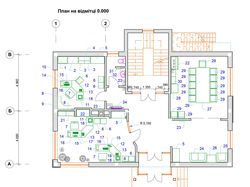 Офис, план расстановки мебели на первом этаже