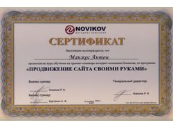 Сертификат «Продвижение сайта своими руками»