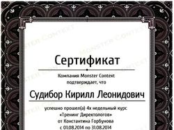 Сертификат об окончании "Тренинга Директологов"