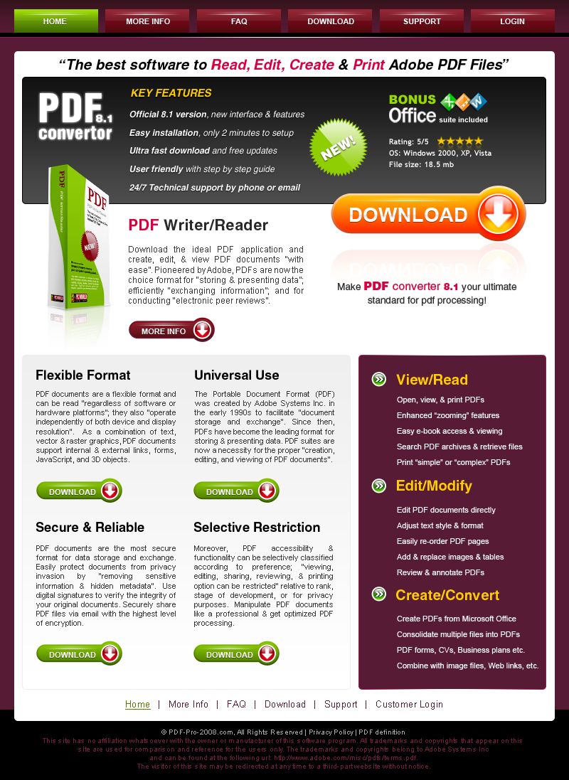 Сайт для рекламы програмного продукта PDF Writer.png