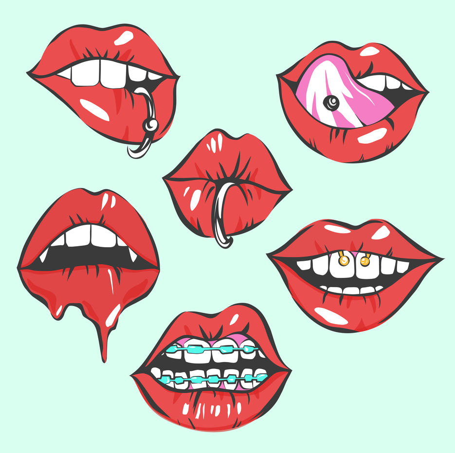 Pop Art Sexy Lips With Piercing Vector Set For Yours St. Valentines Day Card.jpg