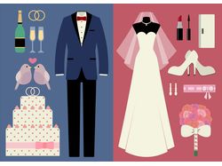 Набор векторных иконок на свадебную тему