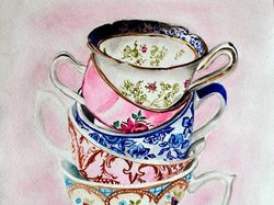 Teacups in watercolor