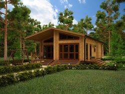 Дом из дерева в сосновом лесу