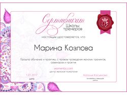 Сертификат Школы Тренеров
