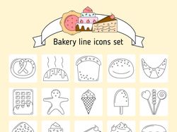 Иконки line art для кондитерской-пекарни