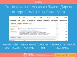 Кейс интернет-магазина Vanverse из Яндекс Директ