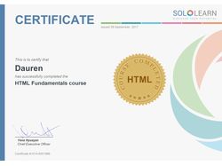 HTML certificate from sololearn.com