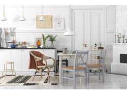 3D визуализация, белая кухня в скандинавском стиле