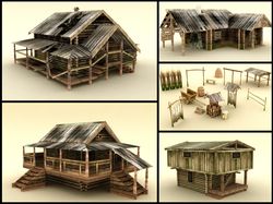 LOW POLY: Деревянные дома