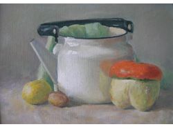 "Нтюрморт с чайником". Масло на картоне.