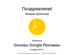 Сертификат от Google "Основы Google Рекламы"