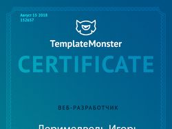 Templatemonster сертификат по HTML CSS №152657