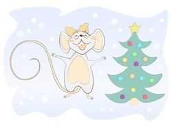 Новогодняя открытка. 2020. Мышка (краса) и елка
