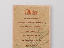 Меню для ресторана "Oliva''