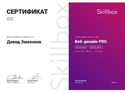Сертификат прохождения курса "Веб дизайнер PRO"