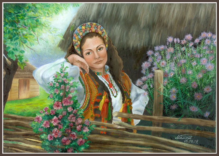 Песня хати. Украинские мотивы в живописи. Портрет казачки. Казачка живопись.