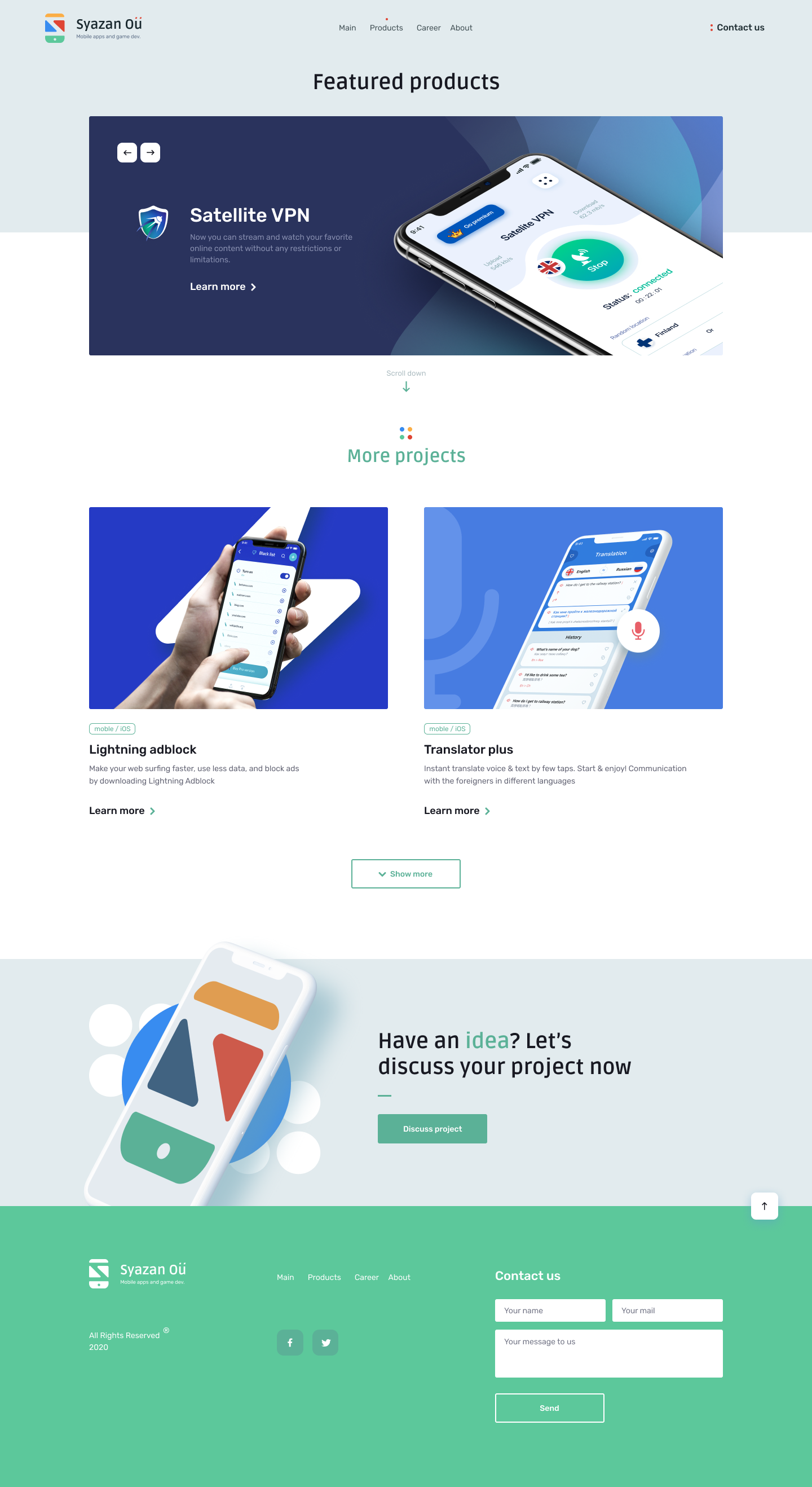 Projects page