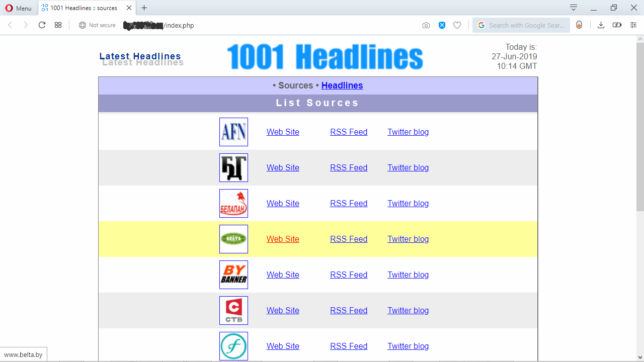 "List of headlines" Page