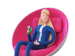3D девушка в кресле, персонаж для сайта
