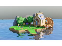 3d модель лоу-поли острова в Blender