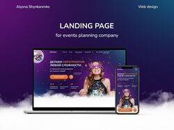 Landing page for events planning company