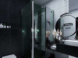 Дизайн санузла, стиль хайтек, приглушенный свет