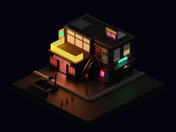 3D визуализация переулка в стиле cyberpunk