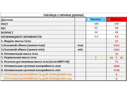 Excel. Калькулятор пищевого рациона.