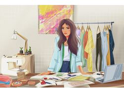 Сюжетная иллюстрация дизайнера днем и ночью