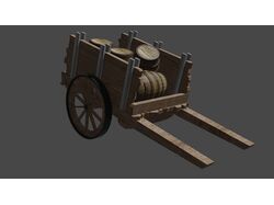 Wooden cart with barrels Low-poly 3D model Low-pol