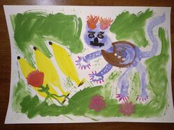 Рисунок гуашью "Обезьяна и бананы"