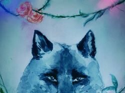 Watercolor wolf in roses