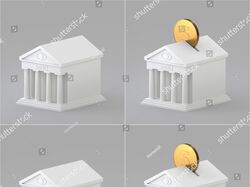 Icons set - Bank building with dollar banknote