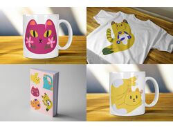 cups with drawings of cats
