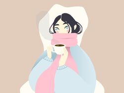 Дівчина в шарфі п'є каву