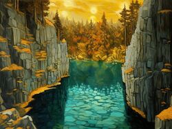 Вид на озеро в стиле Ван Гога