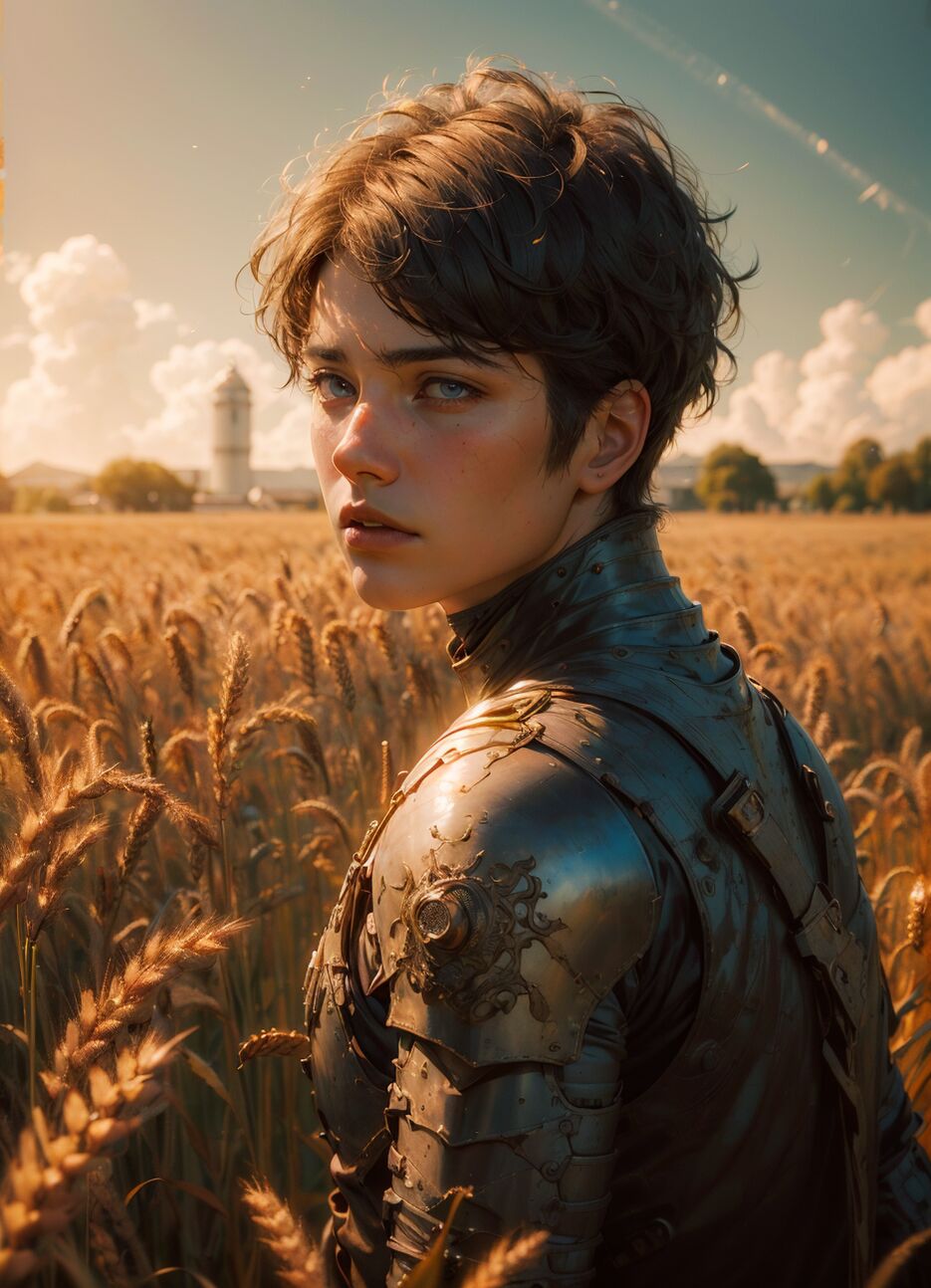 02473-4044874435-man, light armor, young, short hair, handsome, dramatic lighting  amazing, detailed eyes, full body shot_1.2, wheat field, {{ult.png