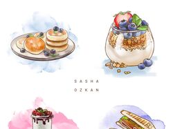 Иллюстрации для книги о завтраках