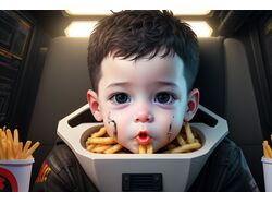 (SD) child,space, eat fries