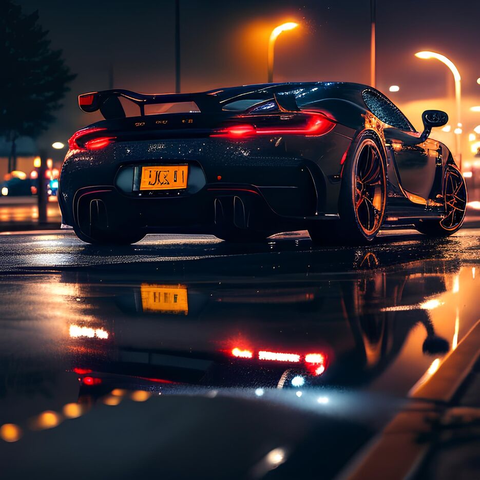 DreamShaper_v5_Sports_car_on_with_lights_on_stands_on_wet_asph_1.jpg