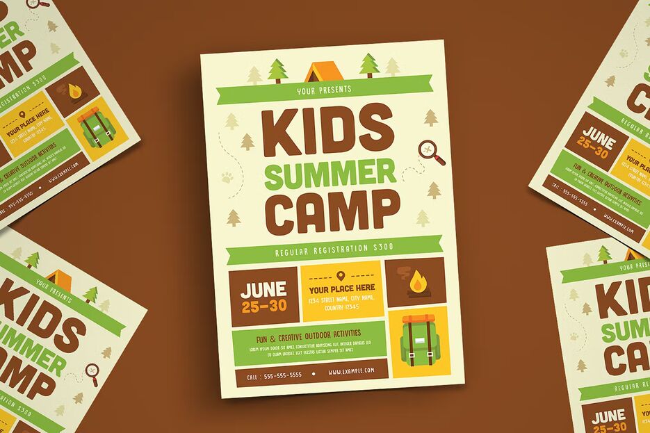 Макет для листовки детского лагеря. Summer Camp флаер. Kids Summer Camp Flyer. Camping Flyers.