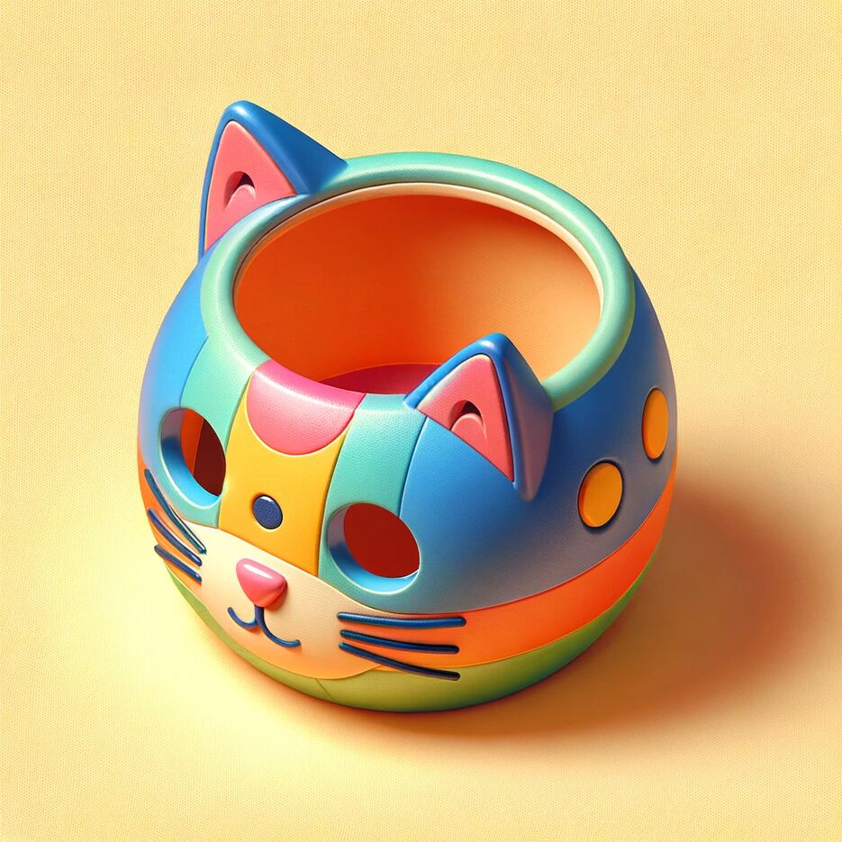 DALL·E 2023-12-16 18.37.24 - Create a colorful 3D render of a small ceramic flower pot in the style of a cat with ears as part of the pot's construction. The pot should have vibra.png