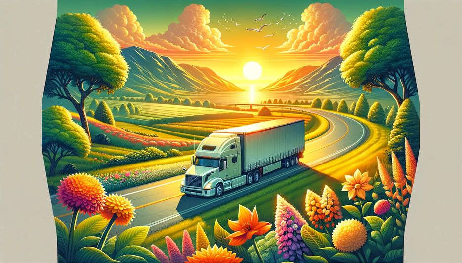 DALL·E 2023-12-16 19.13.15 - Create an illustration for freight companies with a seasonal theme of summer. The scene should feature a natural landscape bathed in the golden light .png