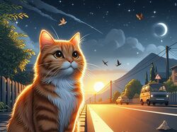 Иллюстрация кот сидит на дороге