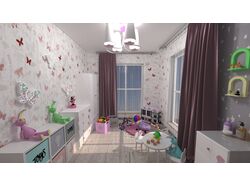 Дизайн и 3D визуализация детской комнаты для  девочки.
