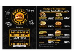 menu brochure HOMEMADE KING LOLAS BAGELS