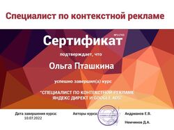 Сертификат Директолога