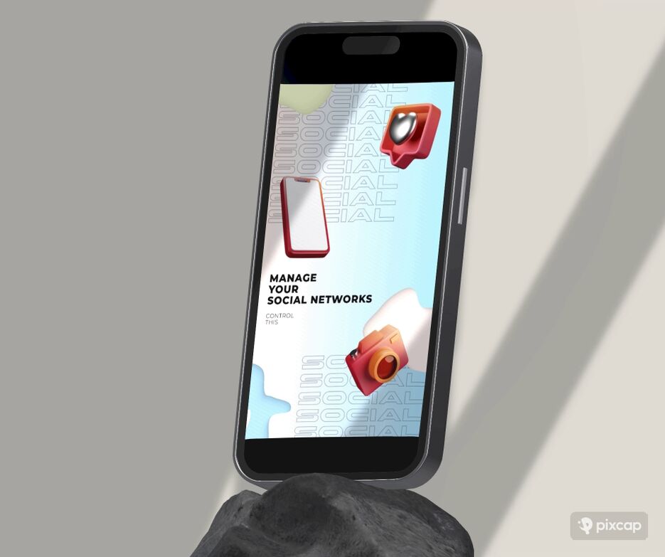 Phone 3D Mockup On Rock With Lighting Reflect On Wall.png