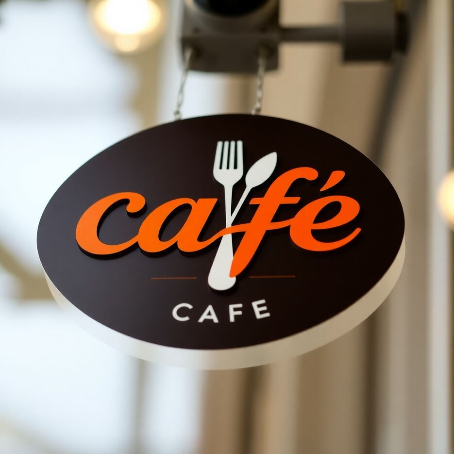 A close-up shot of a stylish cafe logo, vibrant complementary colors, detailed focus, balanced tones, suitable for signs, menus, and packaging.jpg
